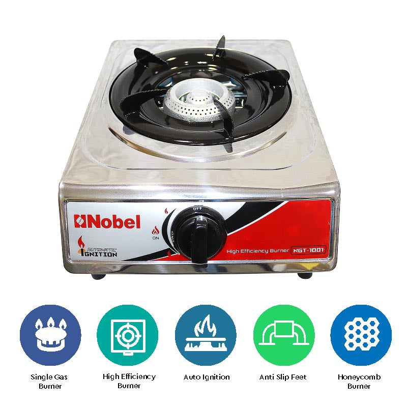 Nobel Gas Stove St. Steel Honeycomb Auto Ignition Single Burner NGT1001-2
