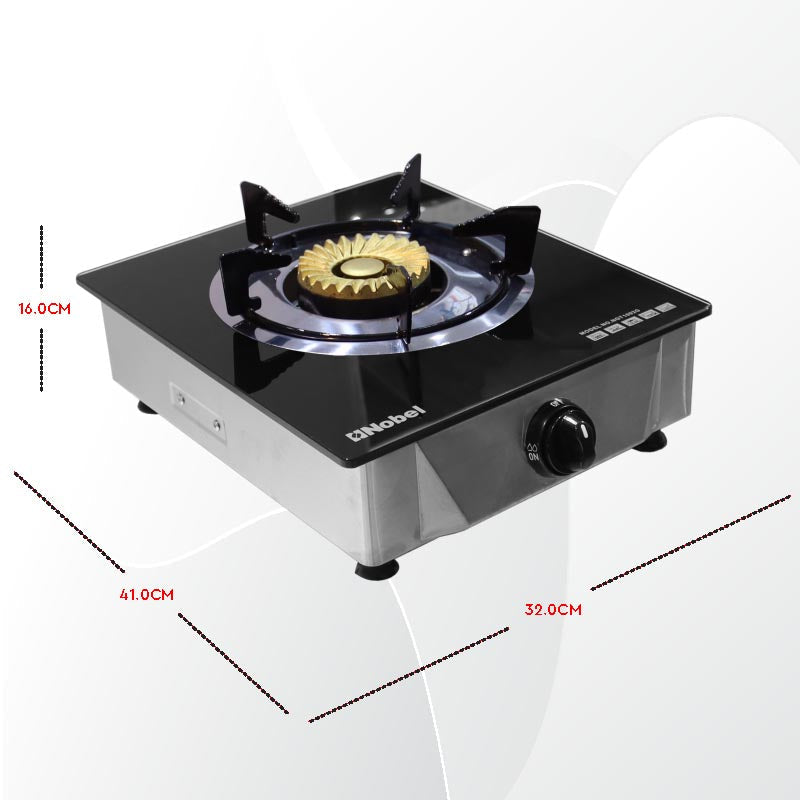 Nobel Gas Stove Black Glass Top Auto Ignition Single Burner NGT1002G-5