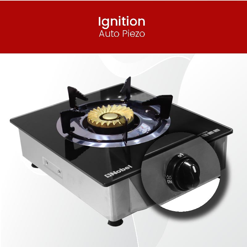 Nobel Gas Stove Black Glass Top Auto Ignition Single Burner NGT1002G-7