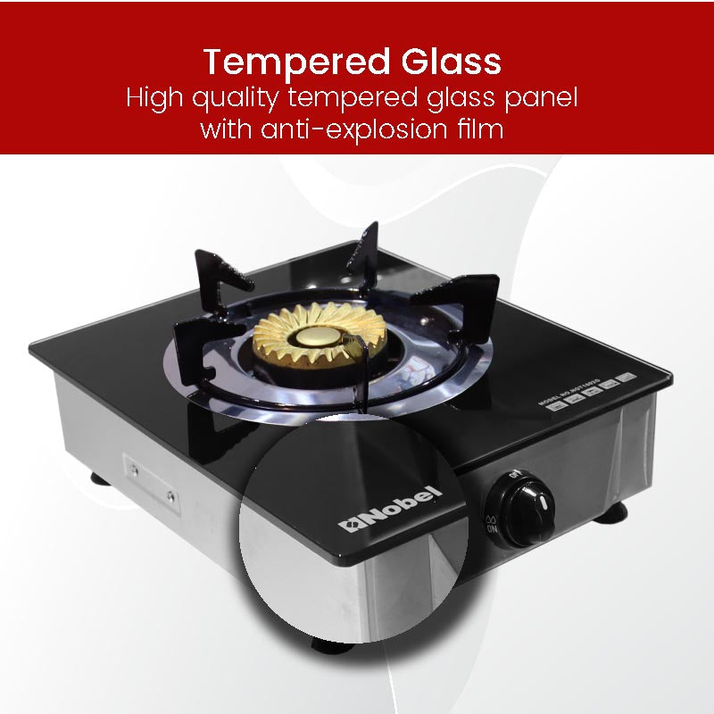 Nobel Gas Stove Black Glass Top Auto Ignition Single Burner NGT1002G-8
