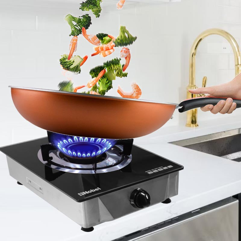 Nobel Gas Stove Black Glass Top Auto Ignition Single Burner NGT1002G-9