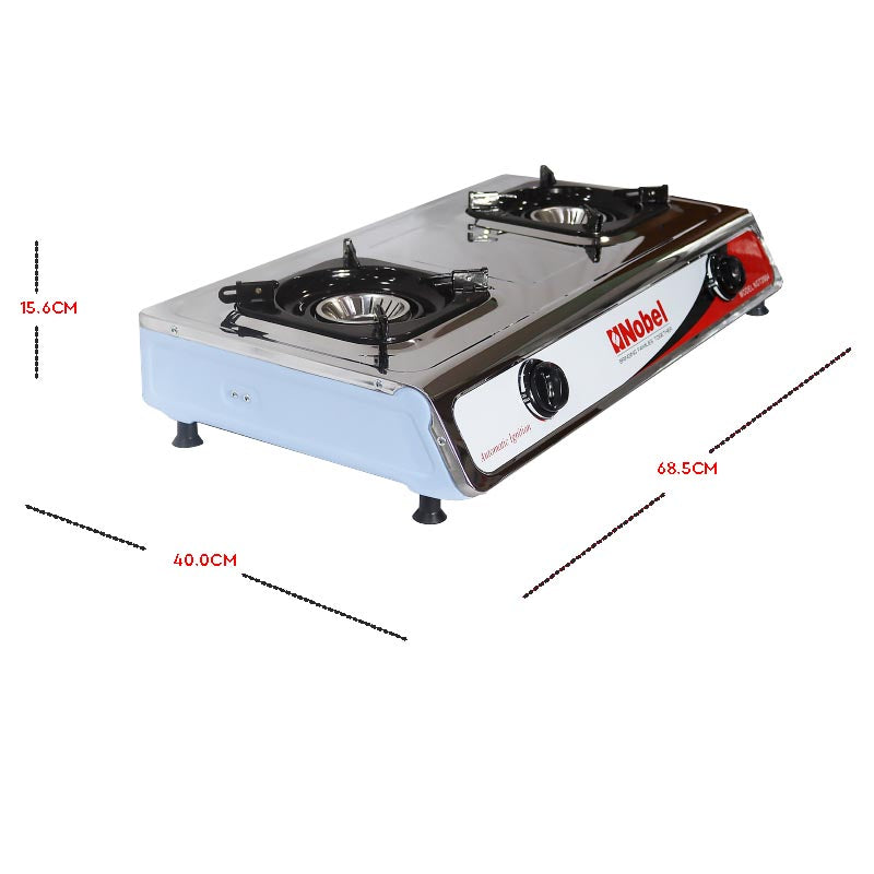 Nobel Gas Stove Stainless Steel Brass Auto Ignition Double Burner NGT2004-3