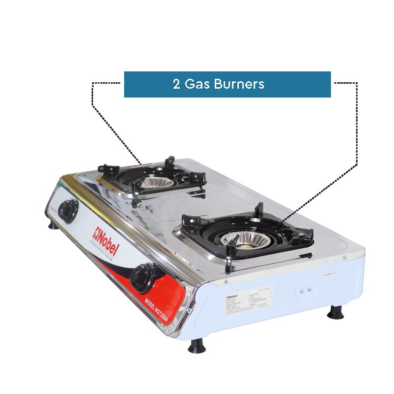 Nobel Gas Stove Stainless Steel Brass Auto Ignition Double Burner NGT2004-4