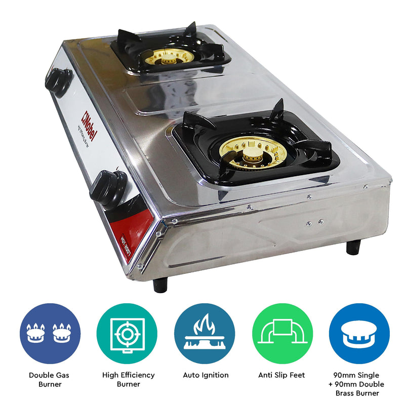 Nobel Gas Stove 2 Heating Elements ST. Steel NGT2007-2