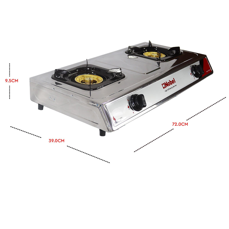 Nobel Gas Stove 2 Heating Elements ST. Steel NGT2007-3