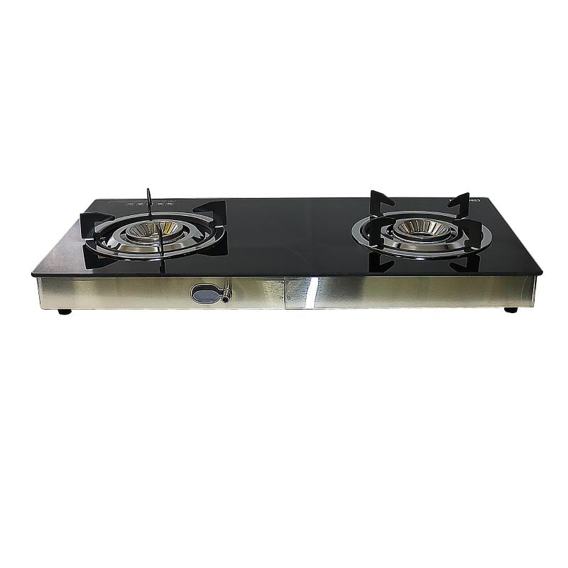 NOBEL Gas Stove Glass Black Brass Glass Top Auto Ignition Double Burner NGT2111-7