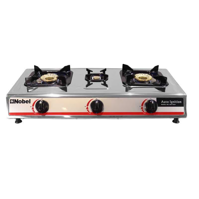 Nobel Gas Stove Stainless Steel Brass Glass Top Auto Ignition Tripple Burner NGT3001-6