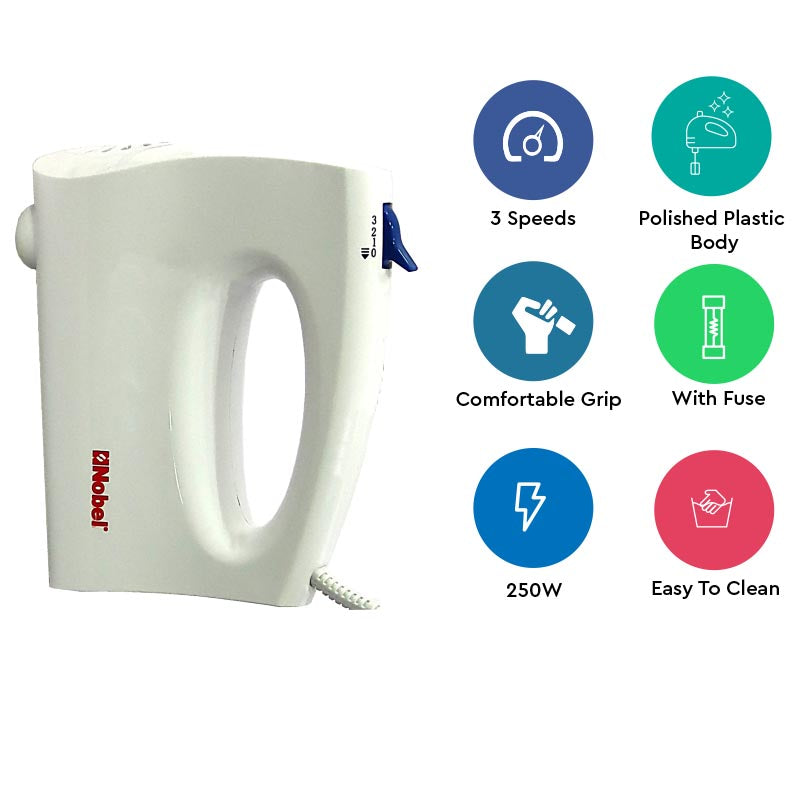 NOBEL Blender 250W 3 Speed White Color NHB25-2