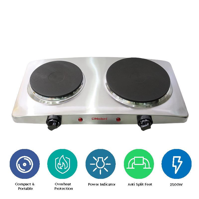 Nobel Hot Plate 2500W Double Silver Color NHP402SS-2