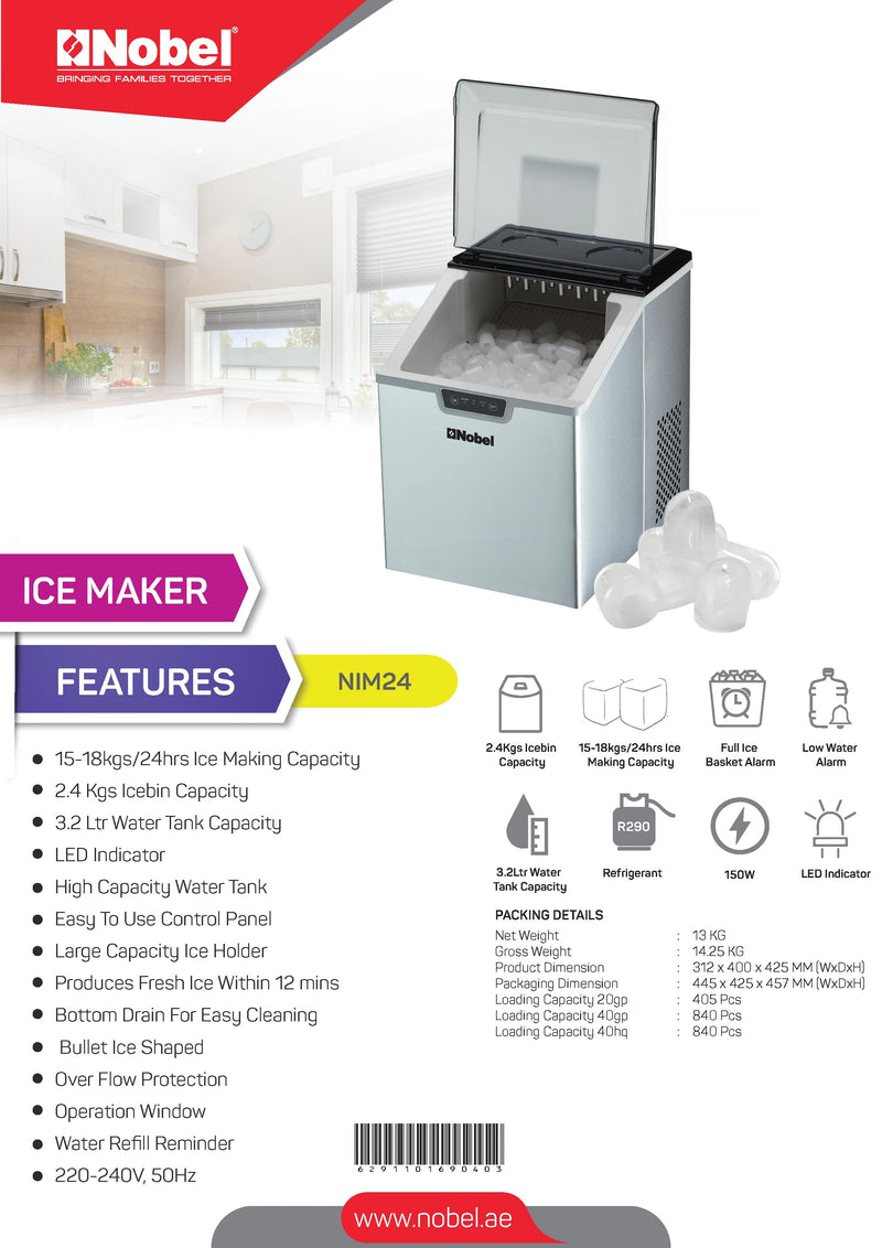 Nobel 2.4 Kgs Icebin Cube Maker NIM24-11