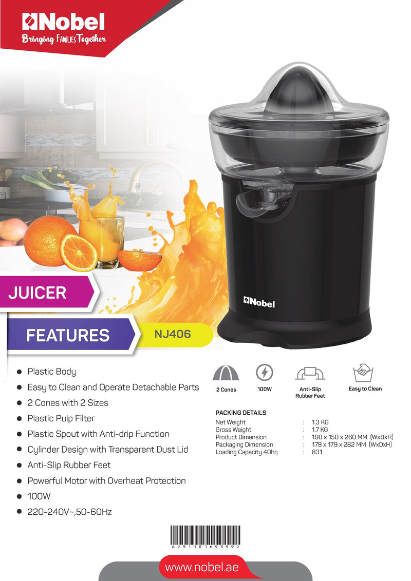 Nobel Citrus Plastic Body 100W Plastic Pulp Filter NJ406-11