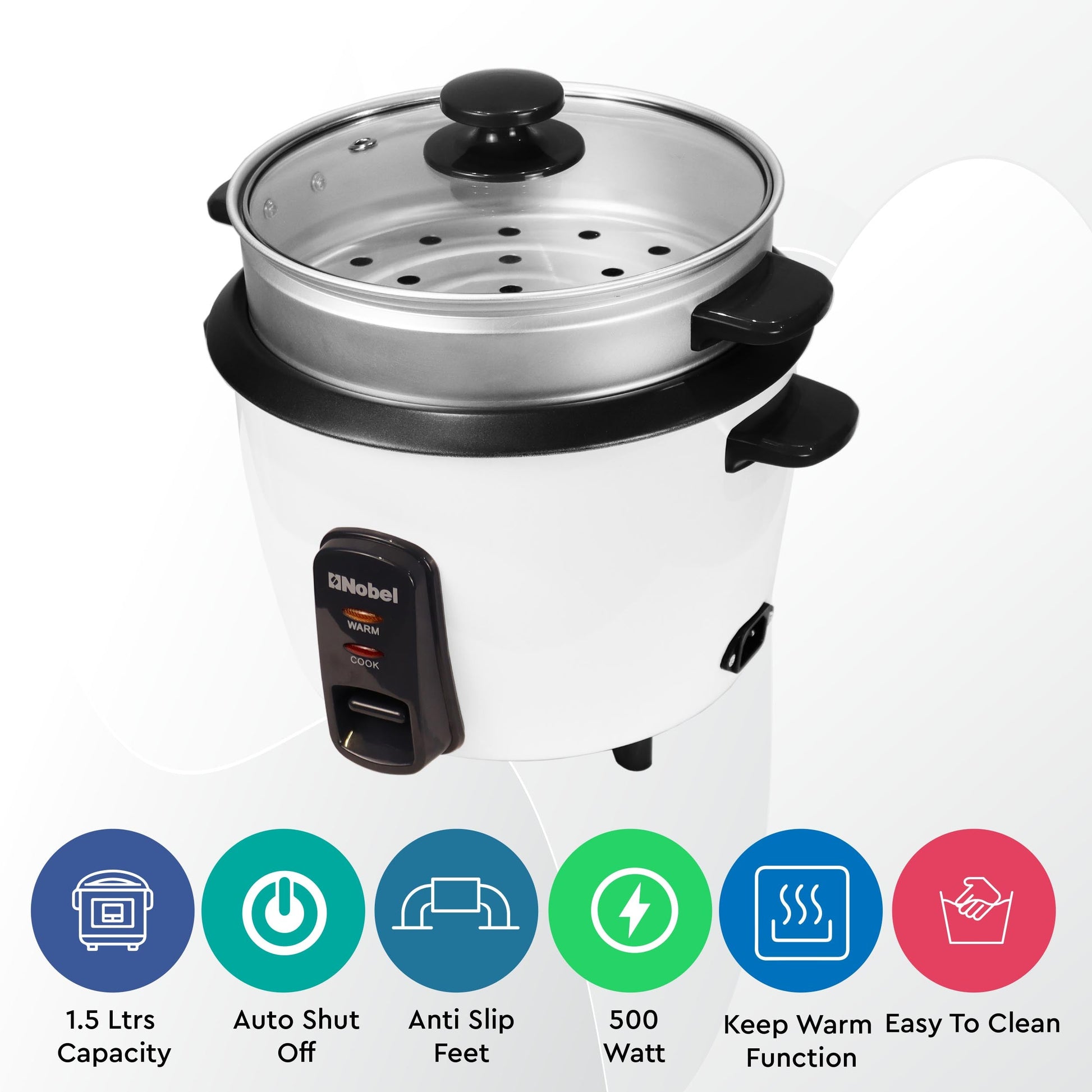 Nobel Rice Cooker 1.5 Ltrs 500W NRC150 White-3