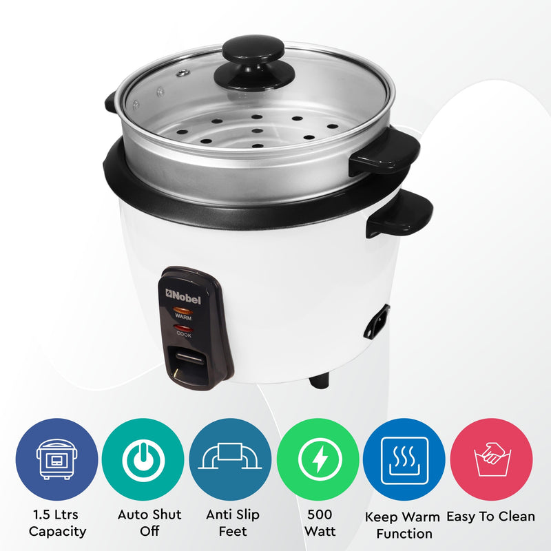 Nobel Rice Cooker 1.5 Ltrs 500W NRC150 White-3