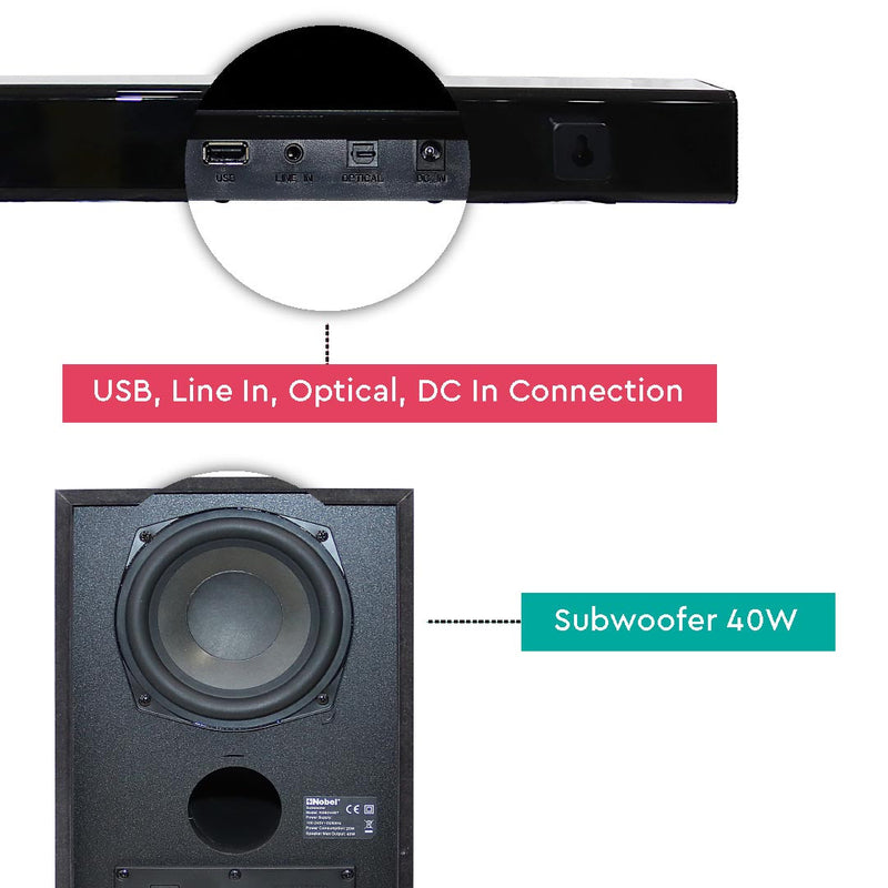 NOBEL Bluetooth Speaker Sound Bar Black NSB244BT-6