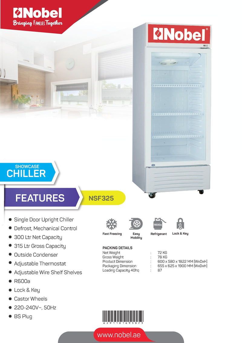 NOBEL Upright Chiller - Single Door White 300 Litres Single Door NSF325-10