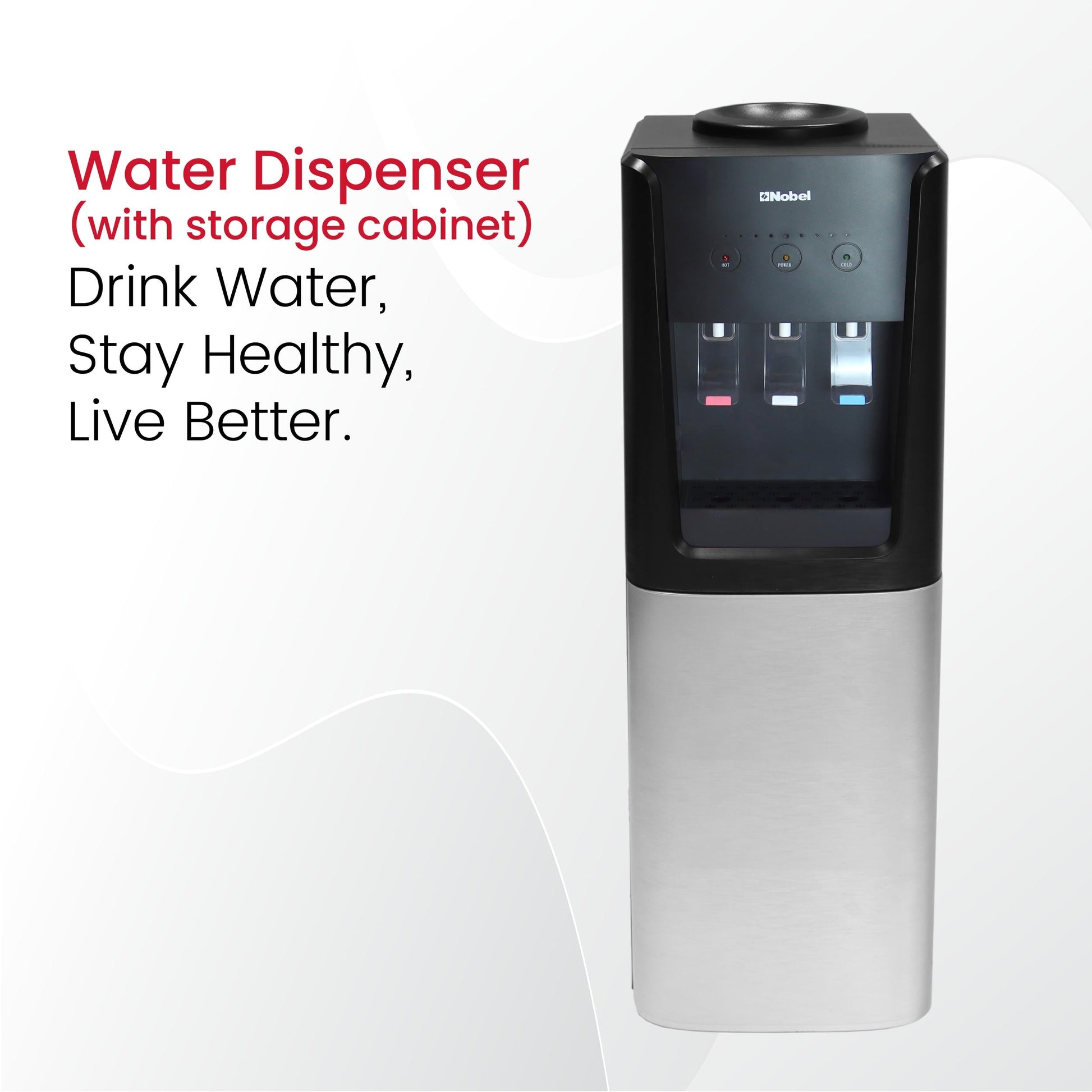 Nobel 3 Tap Top Load Water Dispenser Black and Silver NWD1607-4