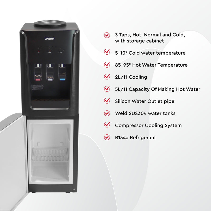 Nobel 3 Tap Top Load Water Dispenser Black and Silver NWD1607-6