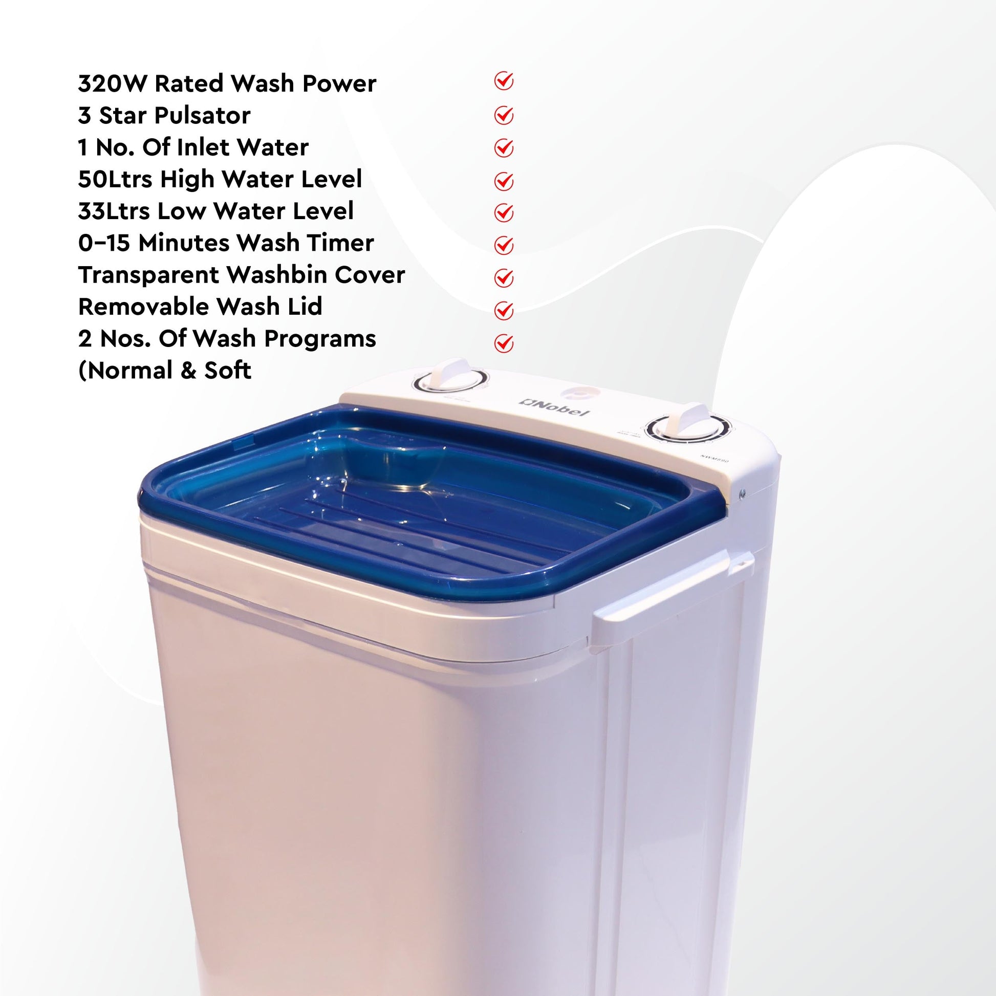Nobel Single Tub Washing Machine 2 Number Of Wash Programs 7 kg NWM890 White-4
