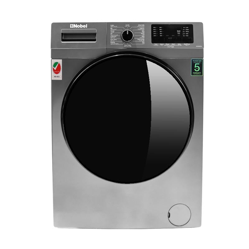 Nobel Front Load Washers Dark Silver 8Kg 1200Rpm Stainless Steel Drum Inverter Led Display NWM960RH