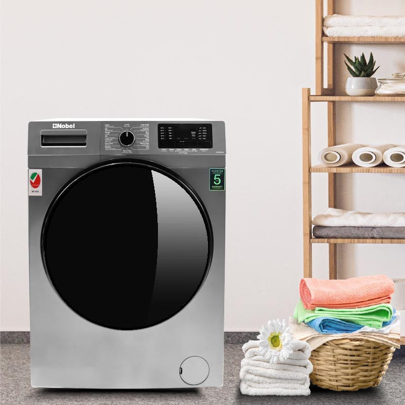 Nobel Front Load Washers Dark Silver 8Kg 1200Rpm Stainless Steel Drum Inverter Led Display NWM960RH-9